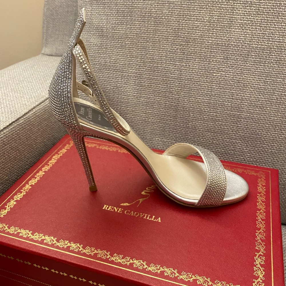 Rene Caovilla silver crystal strap sandal
